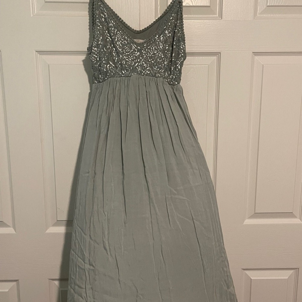 Sundance Reflections sage sequin maxi dress L